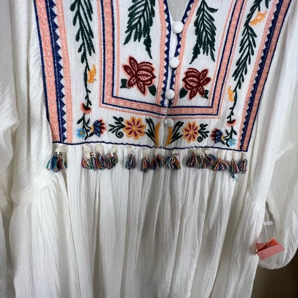 Umgee Tassel Lined Embroidered Flowing Dress - Picture 6 of 8